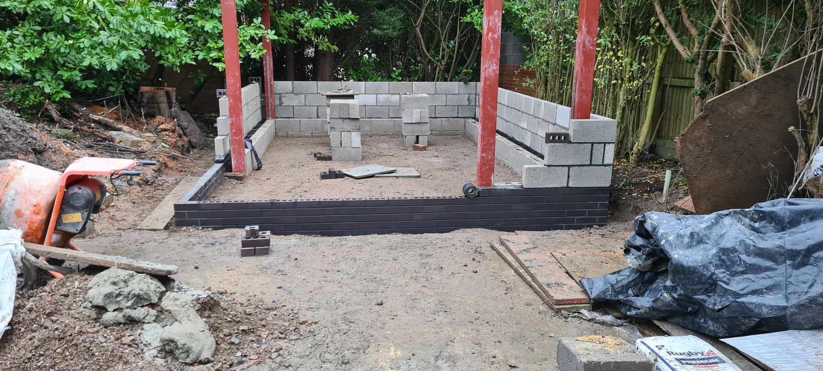 masonry up to the damp course, engineering brick course in