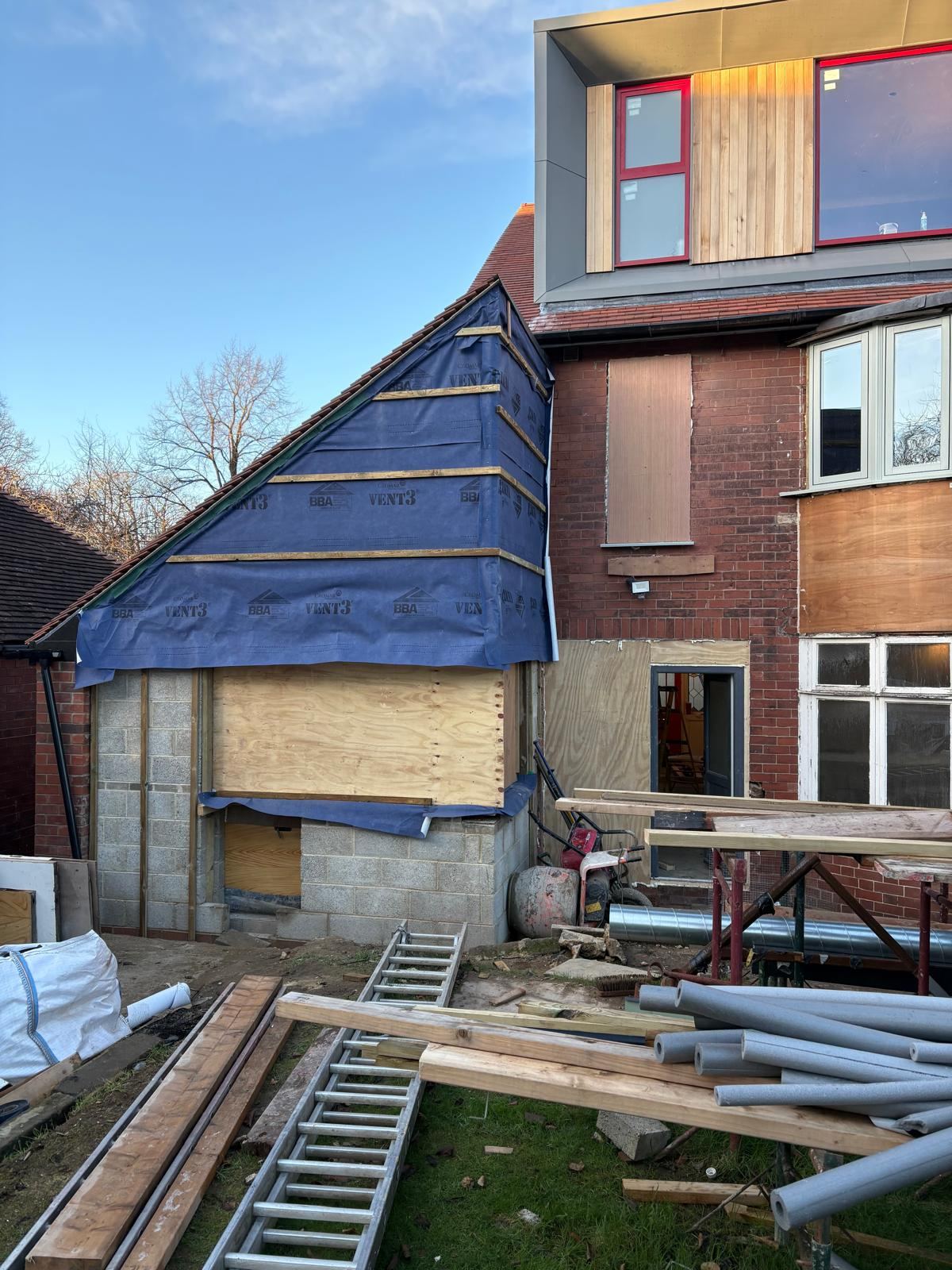 roof structure up and the membrane on, the shell watertight